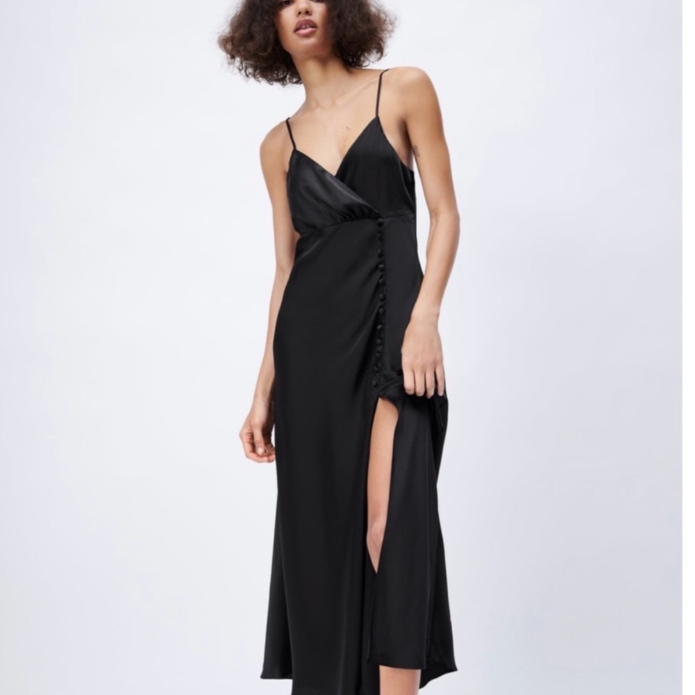 New Zara Chic Black Maxi Dress with Button Detail size XS